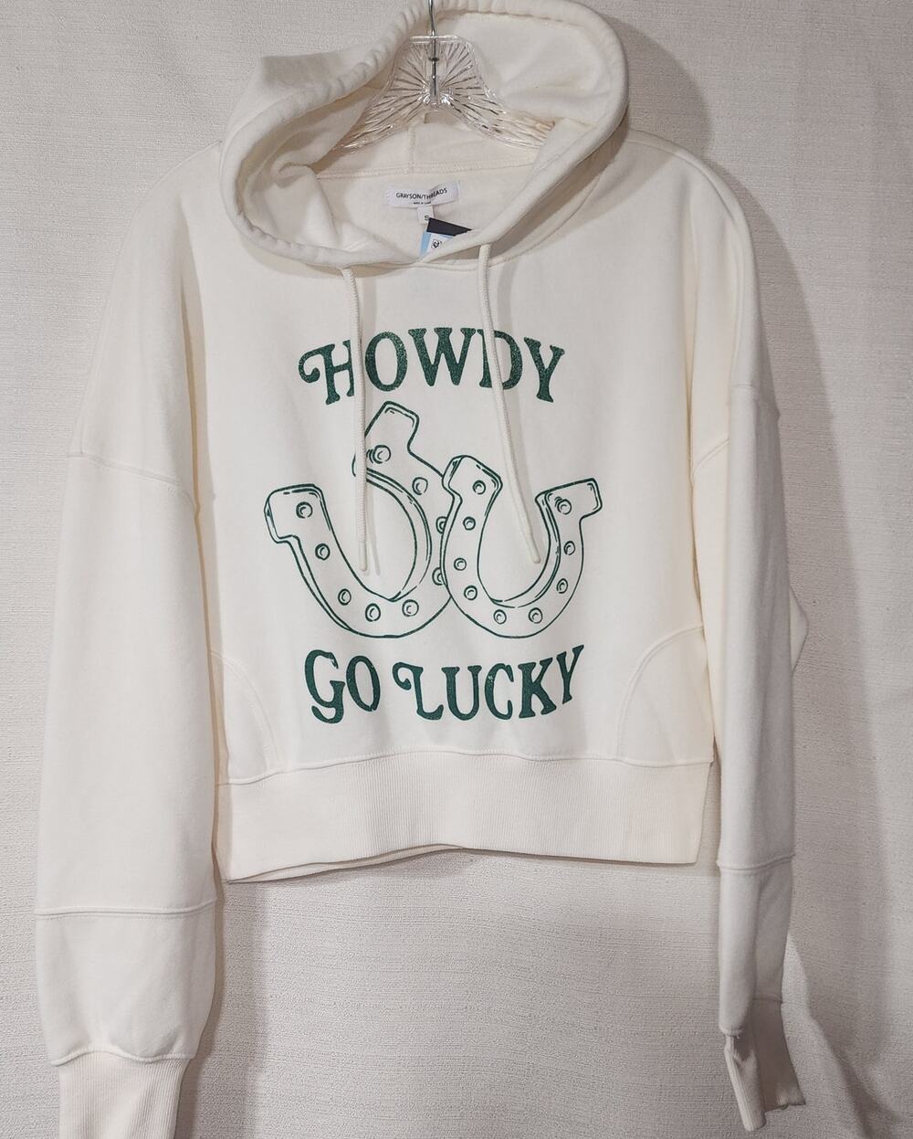 Howdy white Hoodie crop top women's Small Grayson/threads